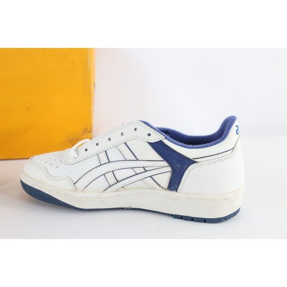 NOS Vintage 90s Asics Mens Size 7 Spell Out Outrage Lo Sneakers Shoes White Blue